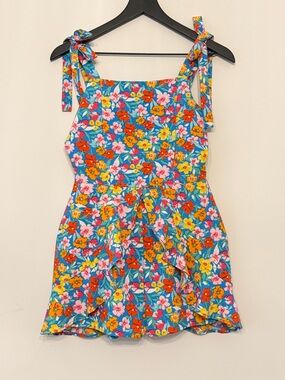 Rare Editions Blue Floral Tie-Shoulder Romper